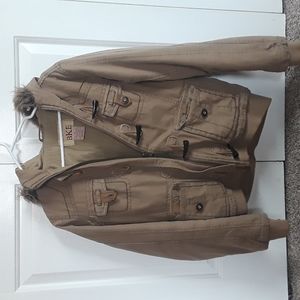 BKE cargo coat with toggle and fur hood